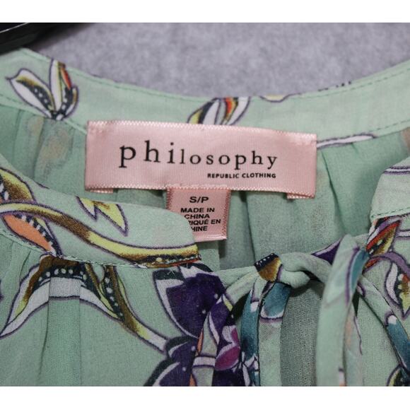 Philosophy Green/floral Flutter Sleeve Blouse‎ Size Small - Picture 2 of 4